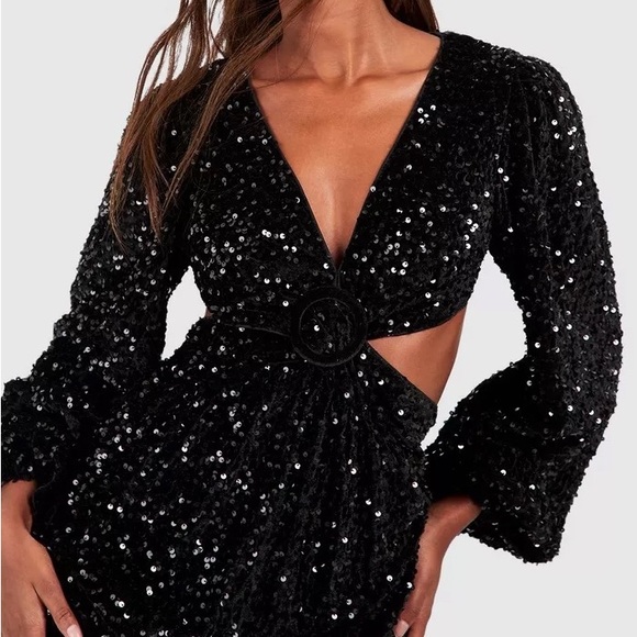 Sequin Ruffle, with ring detail black maxi dress. - Picture 3 of 3